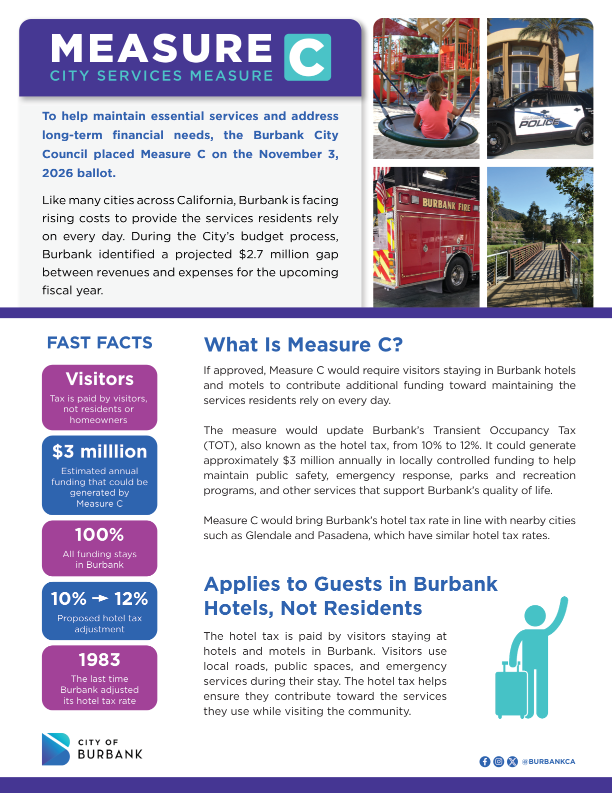 Page one of the City of Burbank's official Measure C fact sheet
